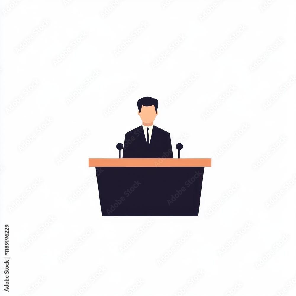Speaker presenting at podium, conference hall, simple illustration, presentation Speaker presenting at podium, conference hall, simple illustration, presentation