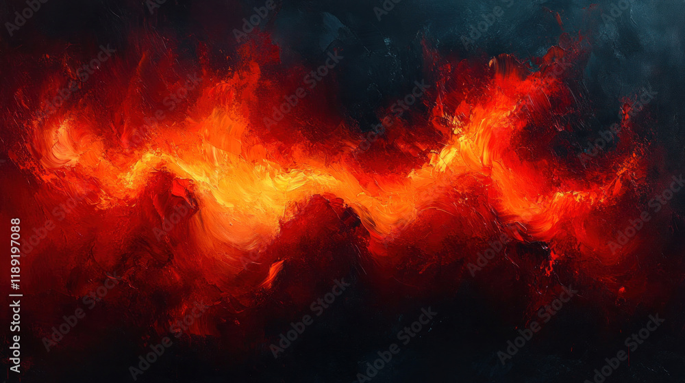 Expressionist abstract painting with turbulent brushstrokes in fiery reds and oranges on a dark background Expressionist abstract painting with turbulent brushstrokes in fiery reds and oranges on a dark background