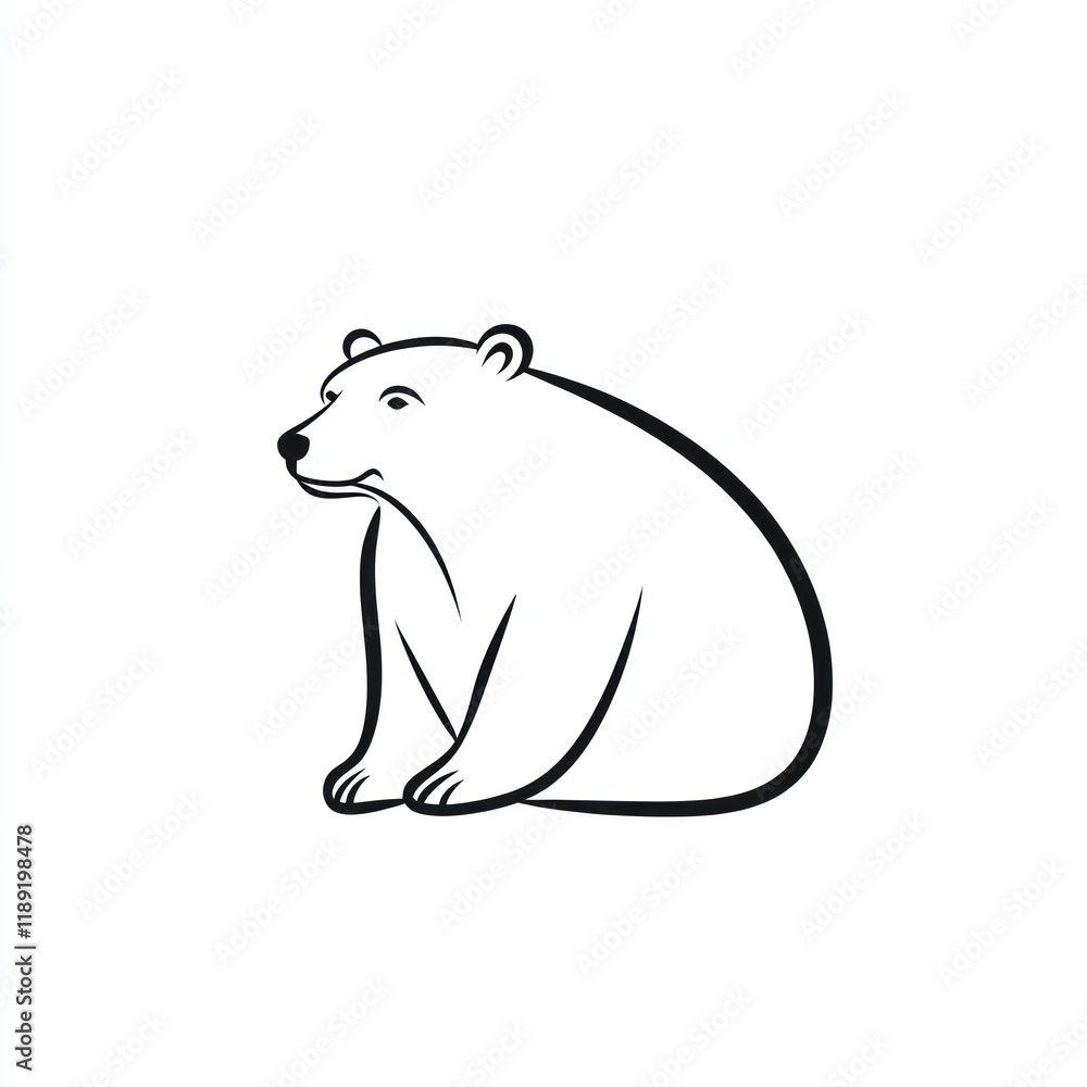 Obraz premium Arctic polar bear sitting, line art, white background, logo design