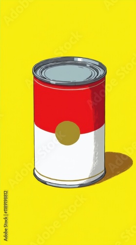 Bold Red and White Soup Can with Exaggerated Shadows and Halftone Texture