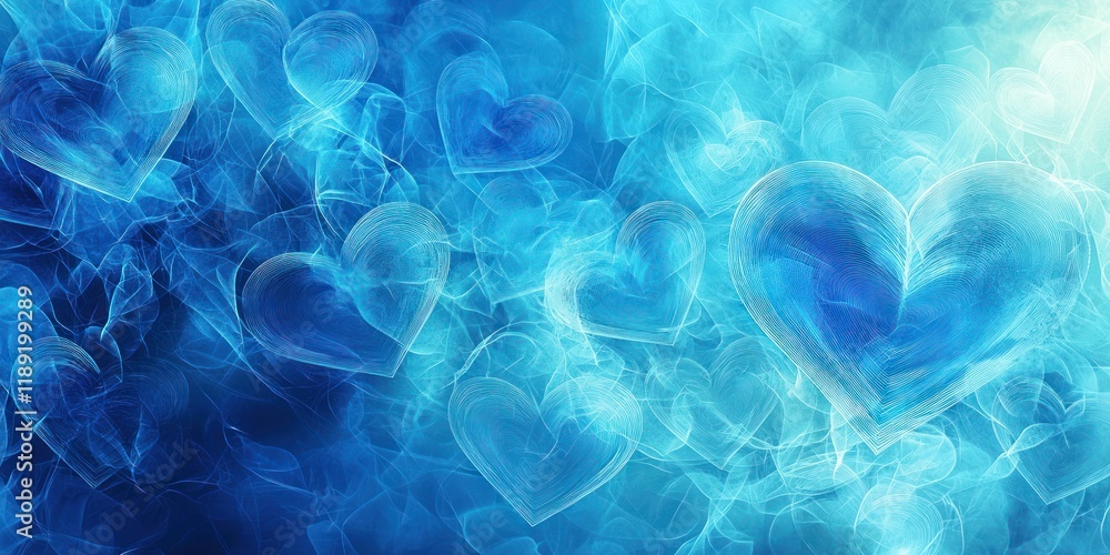 Fototapeta premium A dreamy design with overlapping heart outlines in various shades of blue.