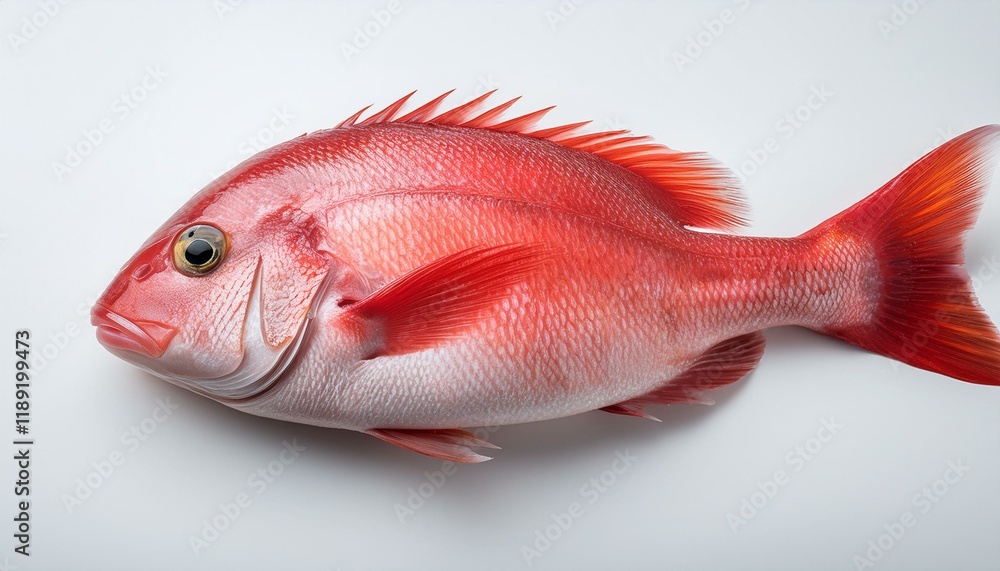 Obraz premium A fresh red fish, possibly a snapper, displayed on a plain white background.