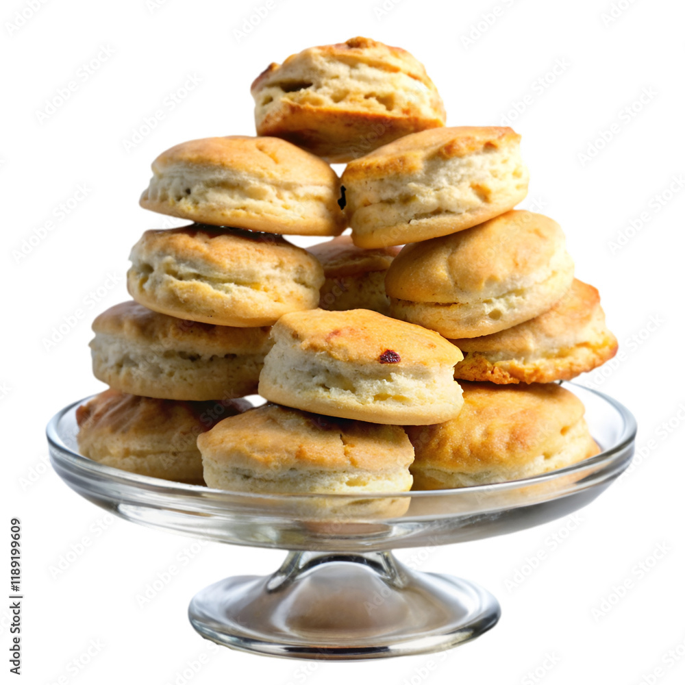 Stack of scone in glass dish isolated on transparent background Stack of scone in glass dish isolated on transparent background