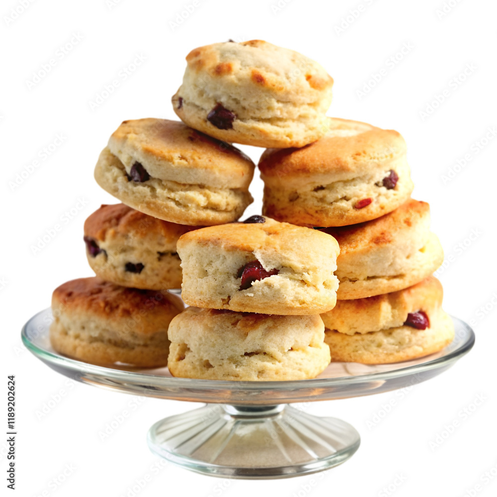 Stack of scone in glass dish isolated on transparent background Stack of scone in glass dish isolated on transparent background