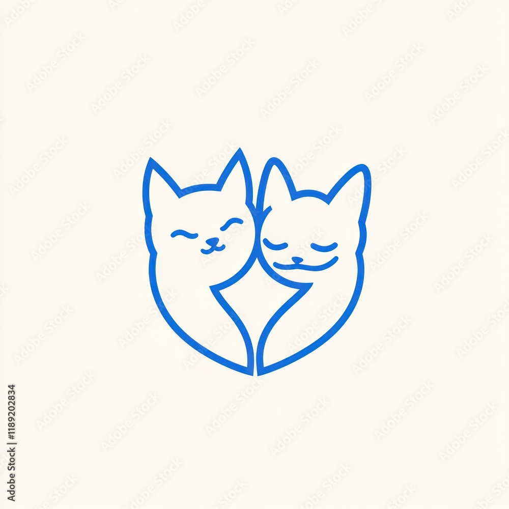 Two cats cuddling heart shape, minimalist line art, white background, logo design Two cats cuddling heart shape, minimalist line art, white background, logo design