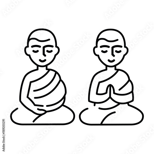 Buddhist line icon. Robes sitting in meditation