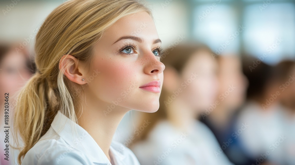 Thoughtful Young Woman with Blonde Hair in a Casual Setting Thoughtful Young Woman with Blonde Hair in a Casual Setting