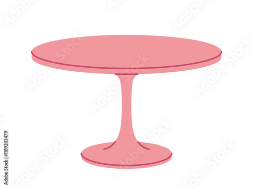 Pink round table with a sleek pedestal design on a white background. Minimalistic and modern furniture concept. Vector illustration