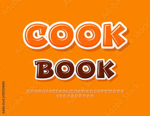 Vector template emblem Cook Book with playful Font. Creative set of Alphabet Letters and Numbers set