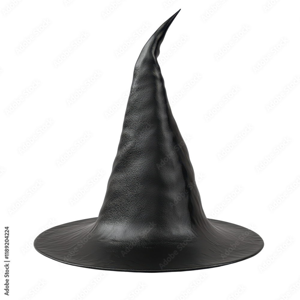 Fototapeta premium A Classic Black Witchs Hat 3D Render, Halloween Costume Accessory, Pointed Conical Shape, Mysterious and Enchanting Headwear