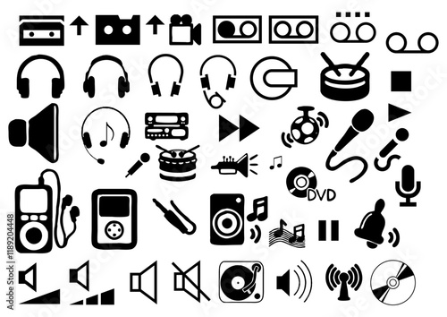 Music and Sound Icons Silhouette Vector Pack graphic drawing illustration for stickers, streetwear, t-shirts, logos, print-on-demand, print, or branding