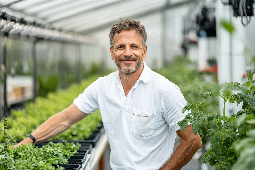 Young farmer using digital tablet inspecting fresh vegetable in organic farm