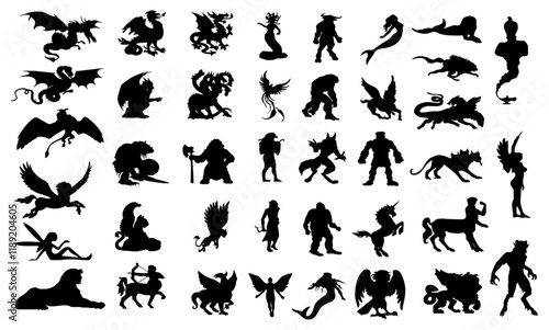 Mythological Monsters Silhouette Vector Pack graphic drawing illustration for stickers, streetwear, t-shirts, logos, print-on-demand, print, or branding