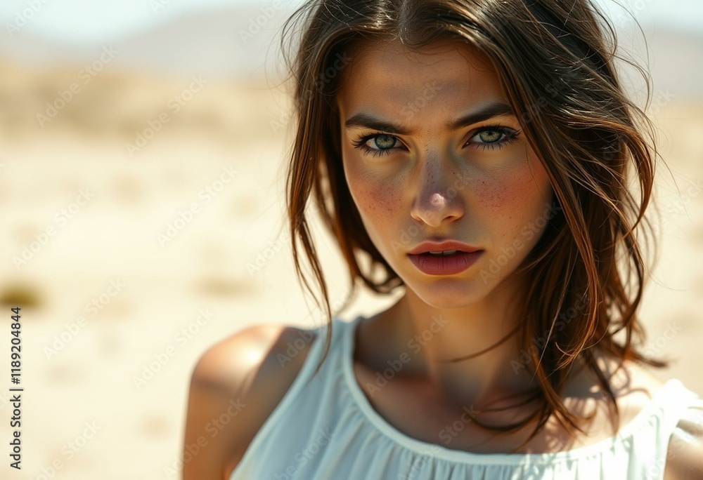 Young woman in summer heat, sweat on forehead, desperate eyes Young woman in summer heat, sweat on forehead, desperate eyes