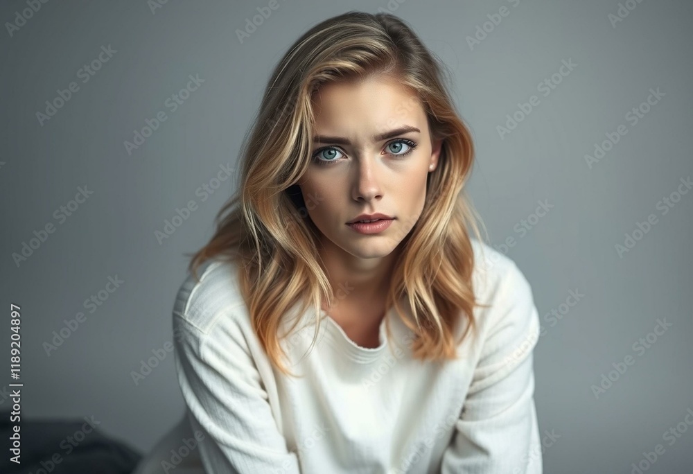 Nordic blond woman with melancholic expression Nordic blond woman with melancholic expression