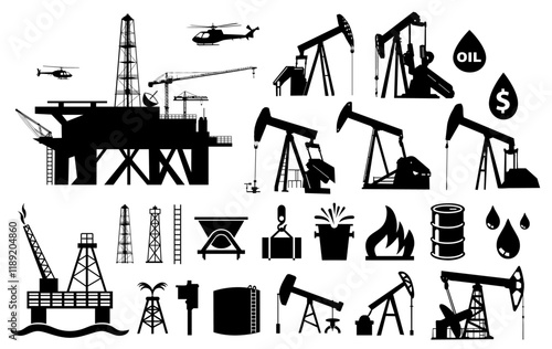 Oilfield Silhouette Vector Pack graphic drawing illustration for stickers, streetwear, t-shirts, logos, print-on-demand, print, or branding