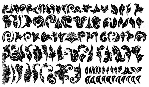 Floral Ornament Decoration Silhouette Vector Pack graphic drawing illustration for stickers, streetwear, t-shirts, logos, print-on-demand, print, or branding