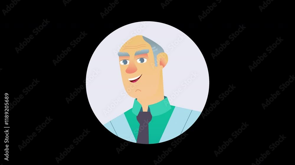 A cartoon representation of a middle-aged man with gray hair wearing a green shirt and tie. A cartoon representation of a middle-aged man with gray hair wearing a green shirt and tie.