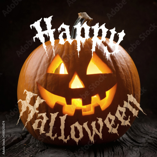 happy Halloween wish background with pumpkin jack o lantern pumpkin photo