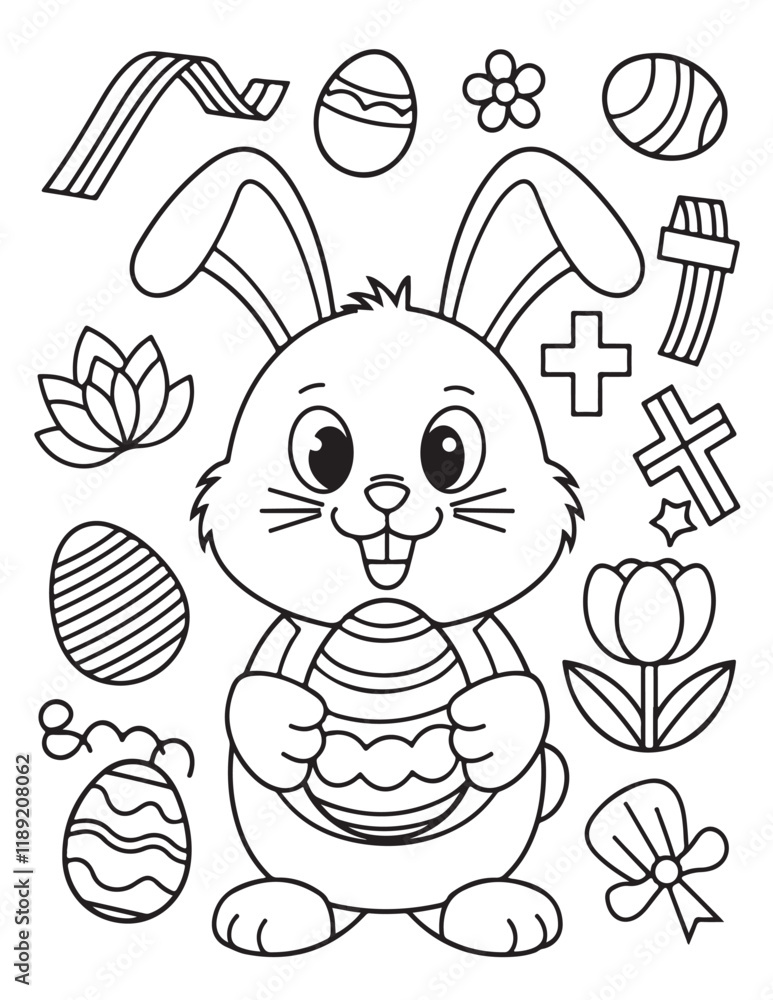 Fototapeta premium Easter Coloring page, Easter egg Coloring Page, Easter Holiday coloring page, easter bunny coloring page. bunny line art, black and white image
