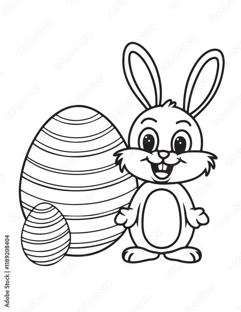 Obraz premium Easter Coloring page, Easter egg Coloring Page, Easter Holiday coloring page, easter bunny coloring page. bunny line art, black and white image