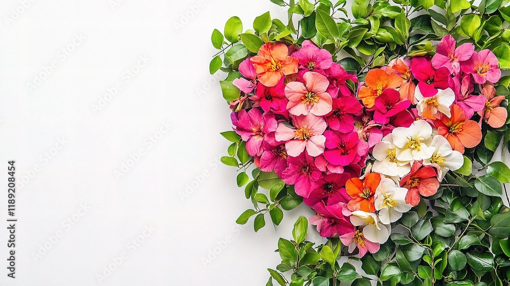 Fototapeta premium Colorful Heart Design with Flowers and Lush Green Leaves