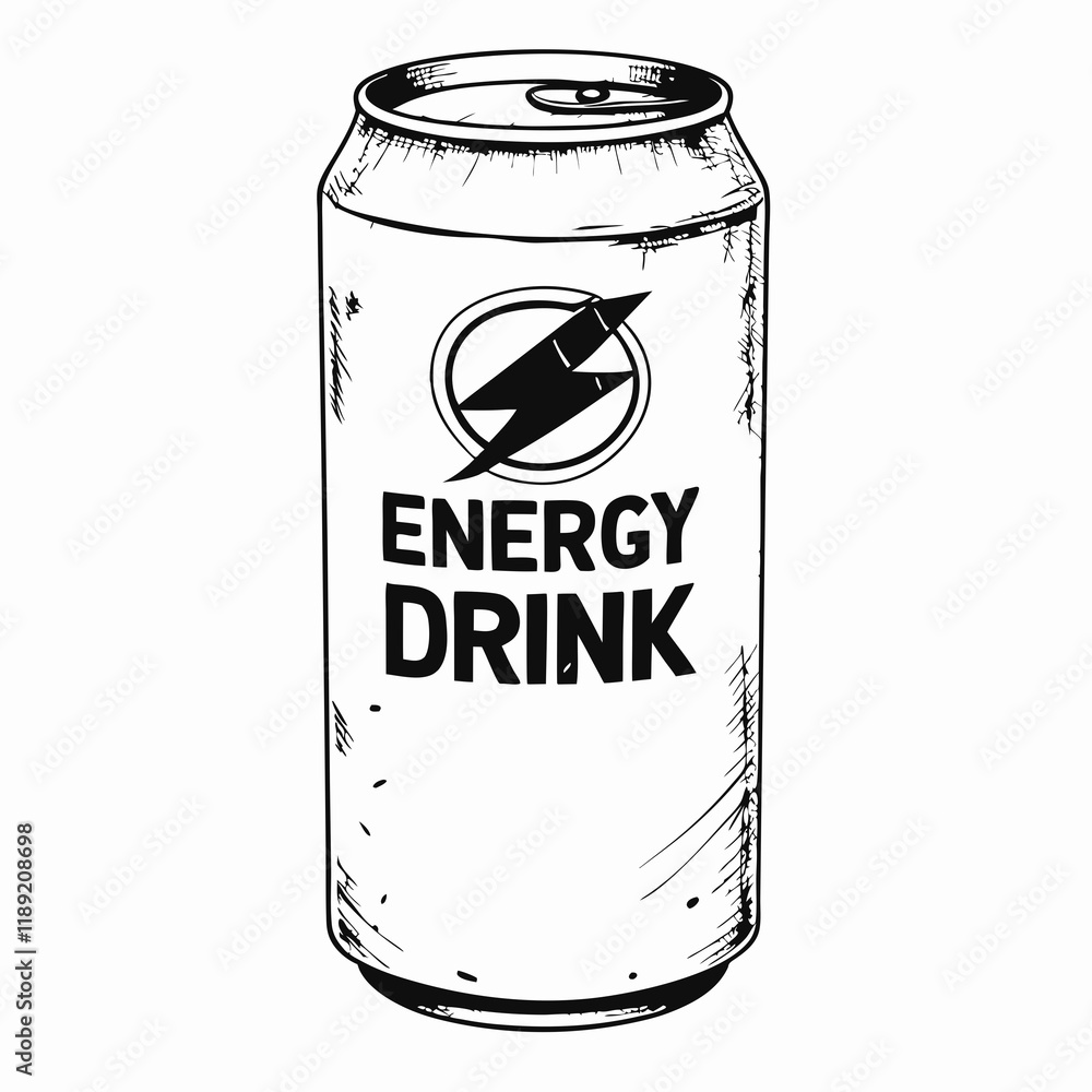 Energy drink can in black and white sketch style Energy drink can in black and white sketch style