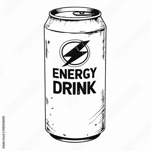 Energy drink can in black and white sketch style