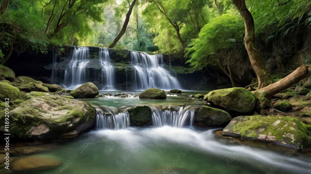 a secluded waterfall cascading down the side of a hill,ai a secluded waterfall cascading down the side of a hill,ai