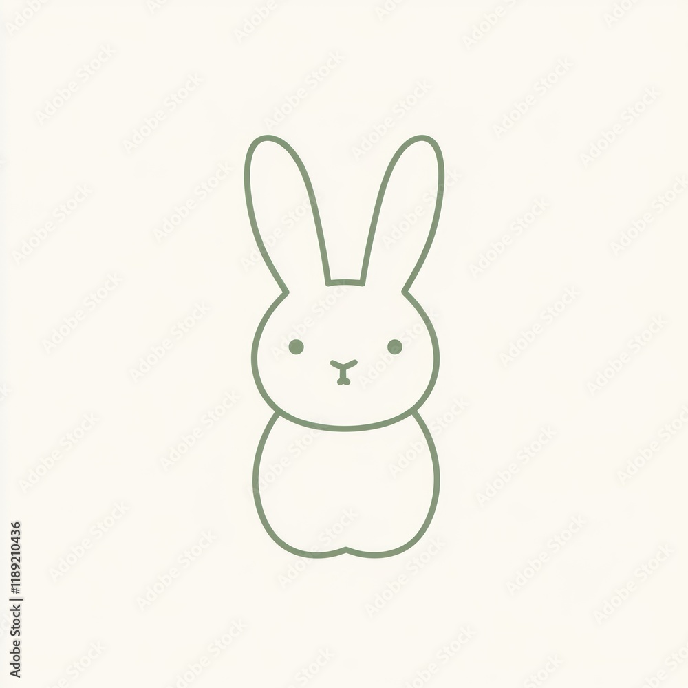 Green line art bunny, sitting, white background, simple design, Easter card Green line art bunny, sitting, white background, simple design, Easter card