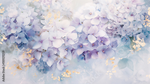 Wallpaper Mural Delicate hydrangea flowers painted in soft pastel tones with gold accents
 Torontodigital.ca