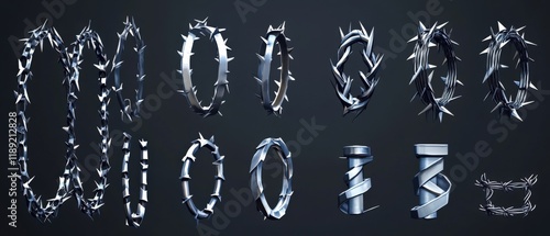 Silver barbed wire, crown of thorns and coil