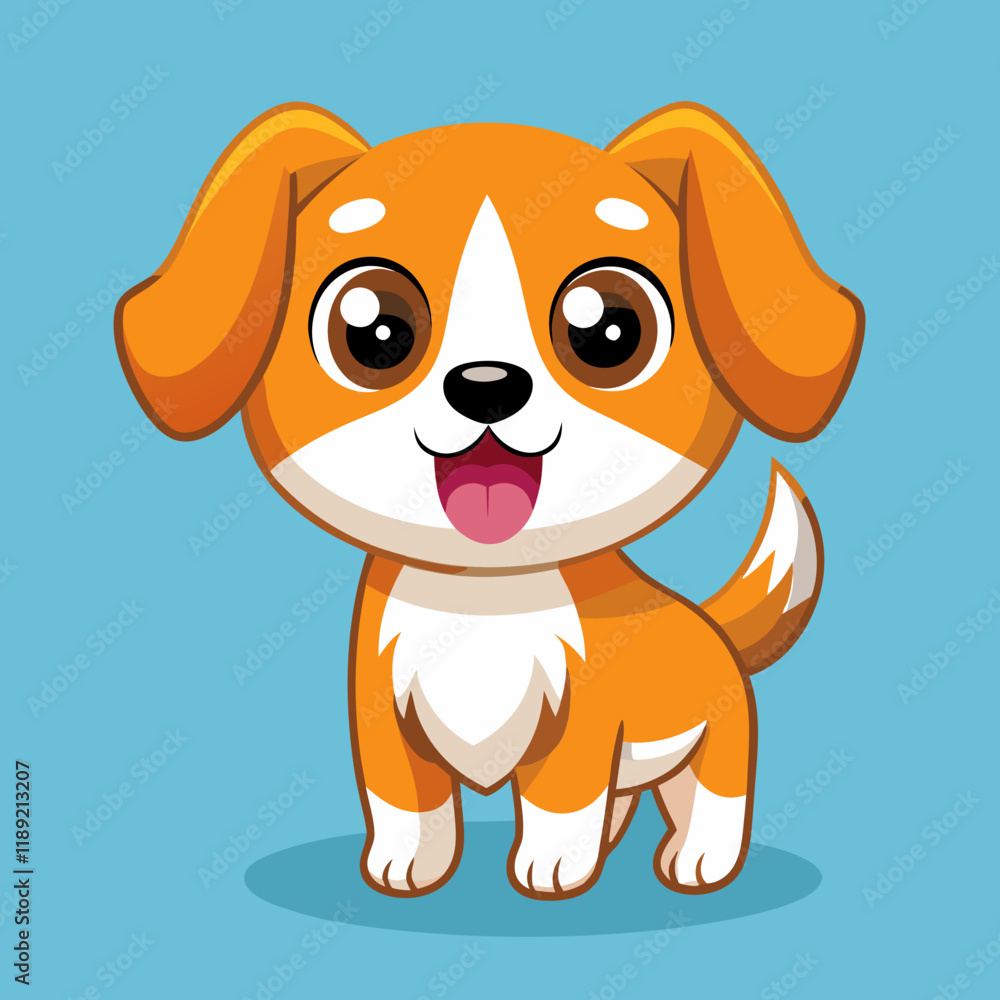 Obraz premium Cute Cartoon Puppy – Big Eyes, Floppy Ears, Orange Fur, Adorable Character Design