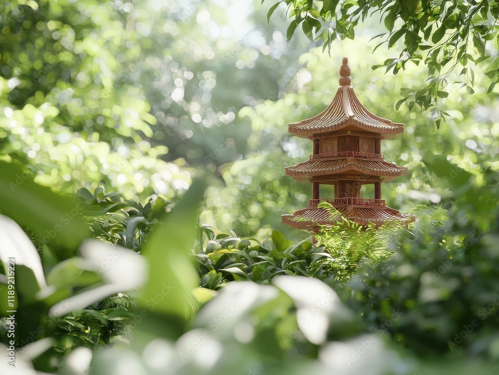 Serene chinese pagoda surrounded by lush greenery nature scene tranquil environment captivating viewpoint Serene chinese pagoda surrounded by lush greenery nature scene tranquil environment captivating viewpoint