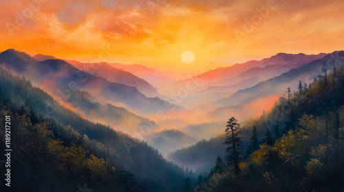 Fototapeta Naklejka Na Ścianę i Meble -  Smoky mountain sunset