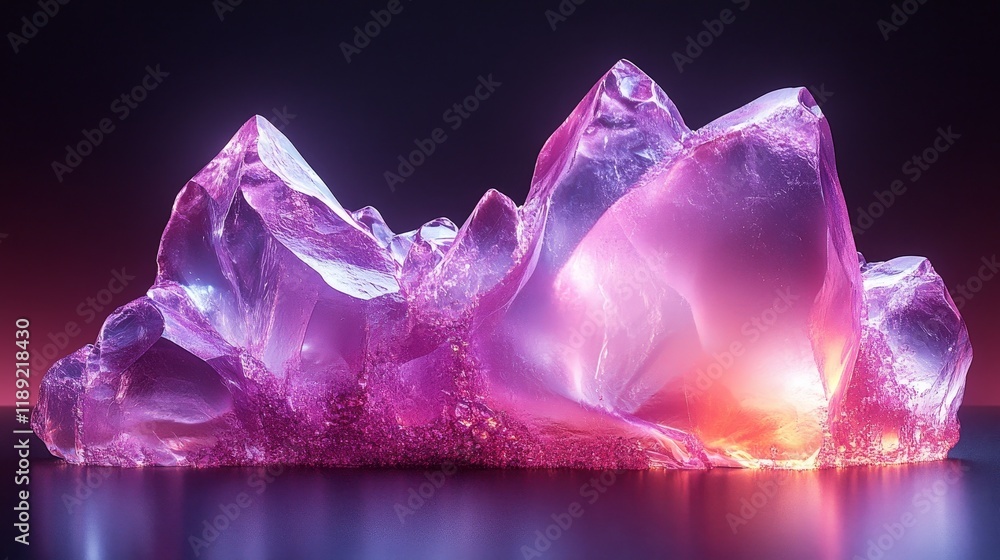 Fototapeta premium A large pink crystal formation with a bright orange light shining on it