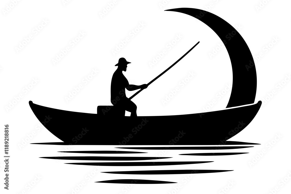 Fototapeta premium silhouette of a fisherman in a boat