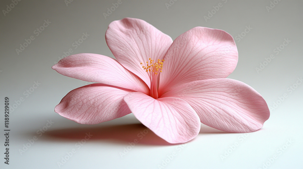 Pink hibiscus blossom, studio shot, grey backdrop, floral design Pink hibiscus blossom, studio shot, grey backdrop, floral design