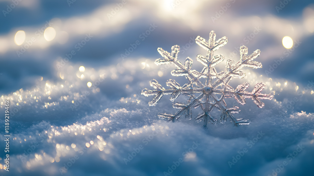 A snowflake rests delicately on a natural snowdrift, creating a picturesque winter background. A snowflake rests delicately on a natural snowdrift, creating a picturesque winter background.