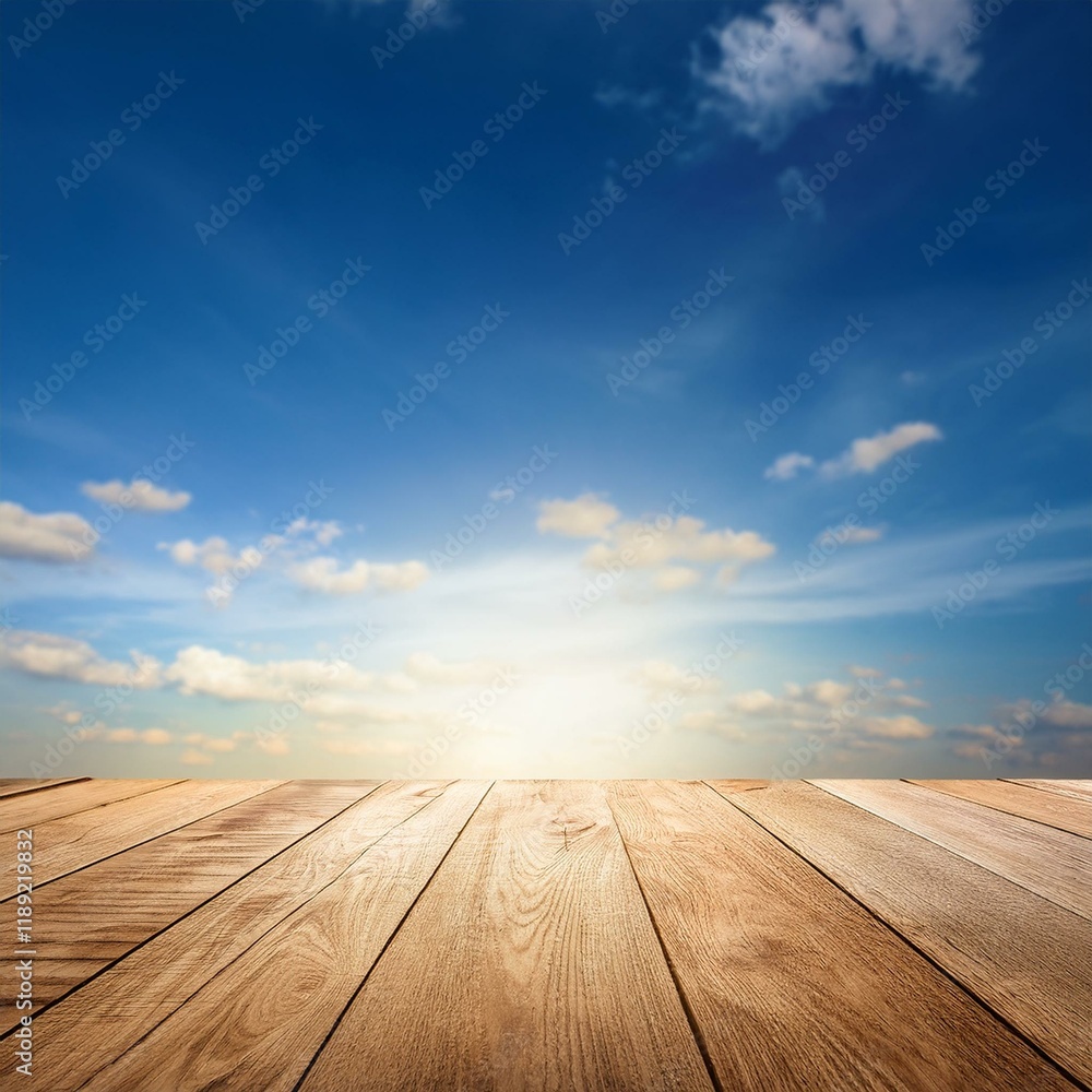 empty table for product display with blue sky background empty table for product display with blue sky background
