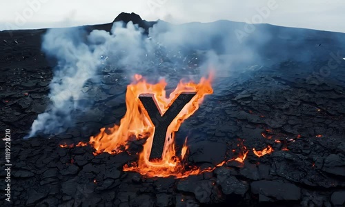 Fiery Letter Y Amidst Volcanic Landscape photo