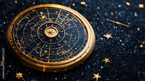 Wallpaper Mural Golden Astrological Chart with Stars and Dark Cosmic Background Torontodigital.ca