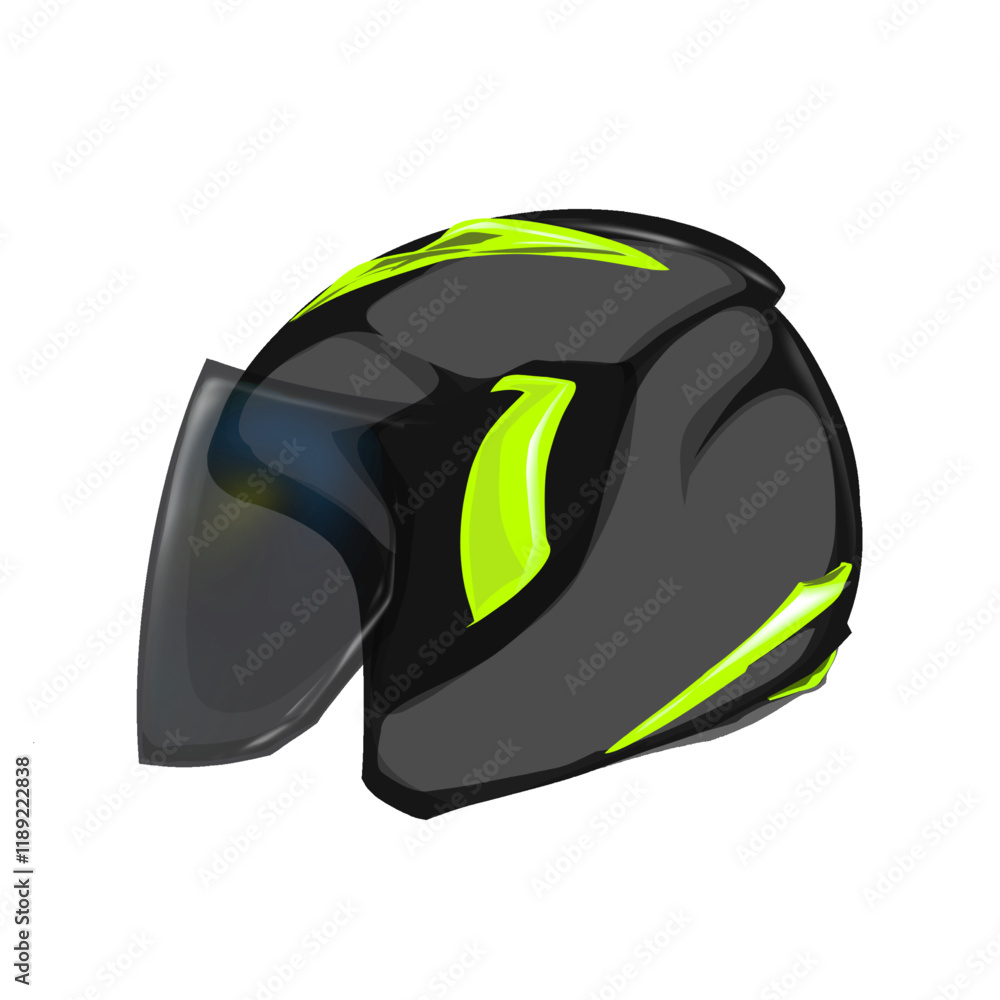 Fototapeta premium a black motorcycle helmet with green trim decoration