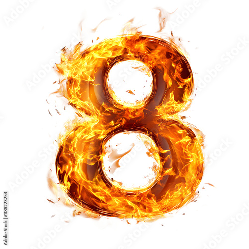 Fiery Flame Number Eight on Black Background for Creative Designs