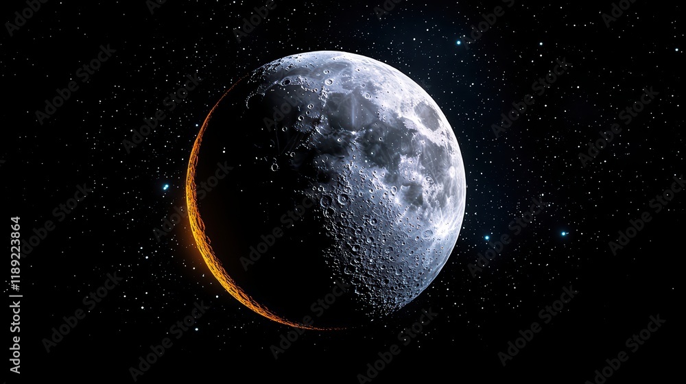 Obraz premium Stunning Crescent Moon Surrounded by Twinkling Stars in Night Sky