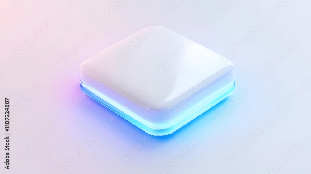 White square object with blue and pink neon light. White square object with blue and pink neon light.