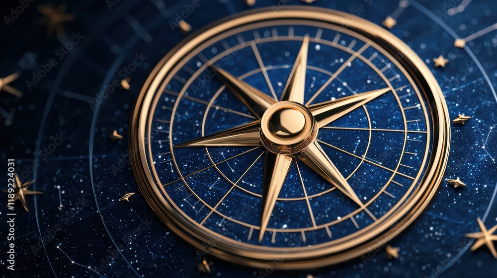 Elegant Compass Design on Celestial Background with Stars Elegant Compass Design on Celestial Background with Stars