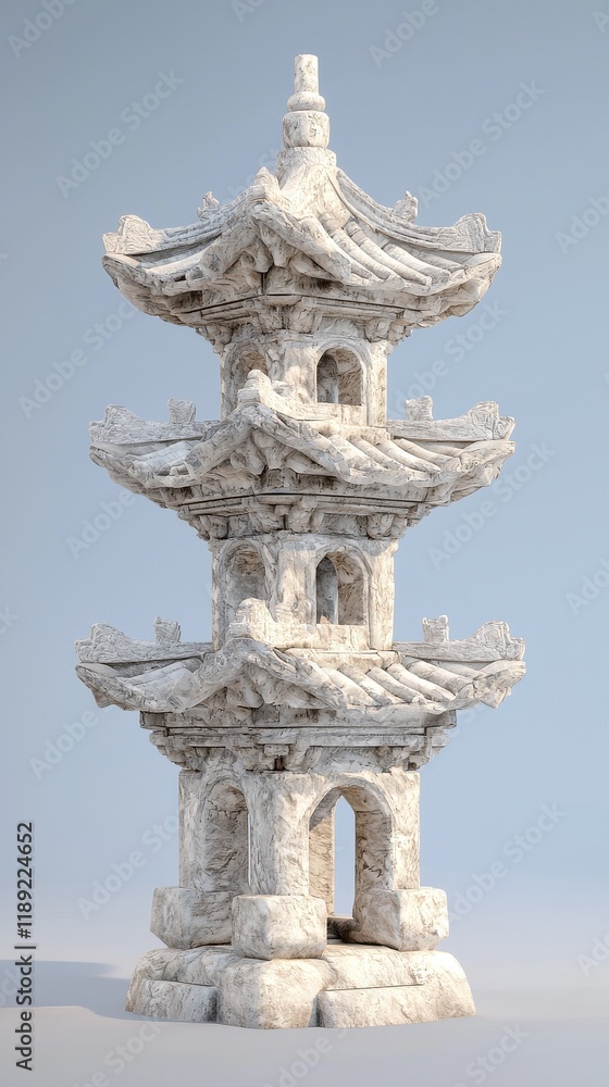 Fototapeta premium Intricate ancient stone pagoda chinese landscape 3d model architectural environment side view cultural heritage