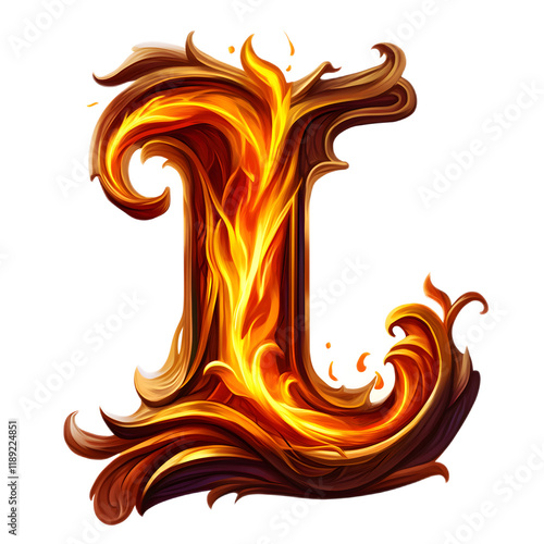 Artistic Representation of Letter L with Flames and Decorative Swirls photo