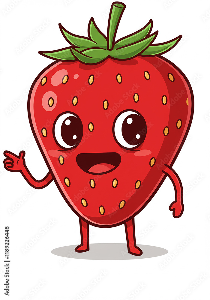 Fototapeta premium Cheerful Cartoon Strawberry Character Illustration Happy Fruit Mascot Design Red Berry